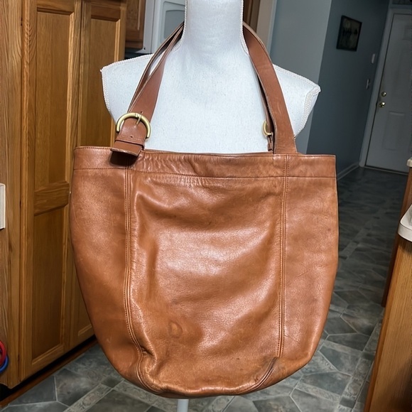 VTG COACH tote bucket bag naturally aged brown leather DYI beauty flawed gem - Picture 3 of 17